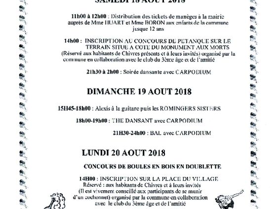 Programme de la fête communale 2018 Programme de la fête communale 2018