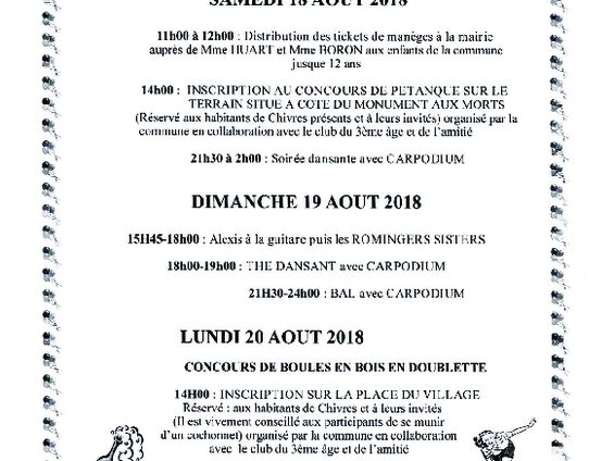 Programme de la fête communale 2018