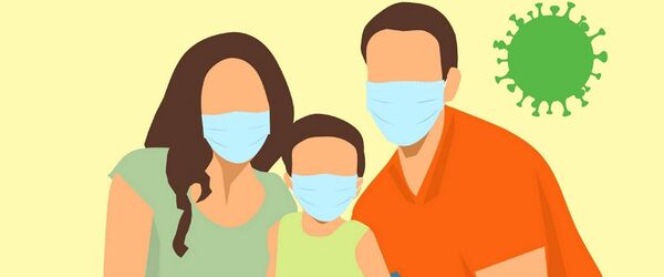 Adultes et enfant portant un masque
