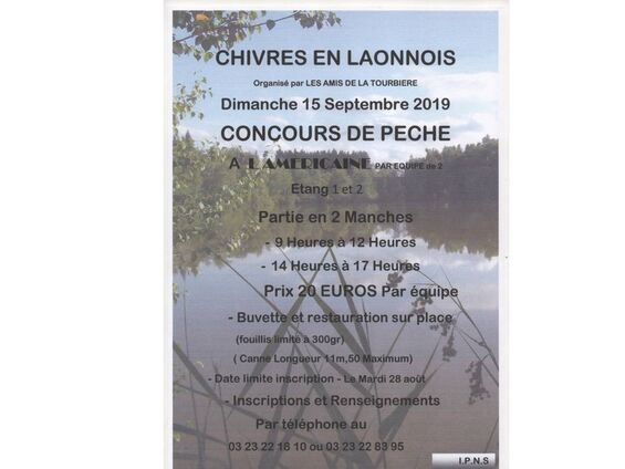 Affiche concours de pêche du mois de septembre 2019 organisé par l'association  "Les amis de la Tourbière".